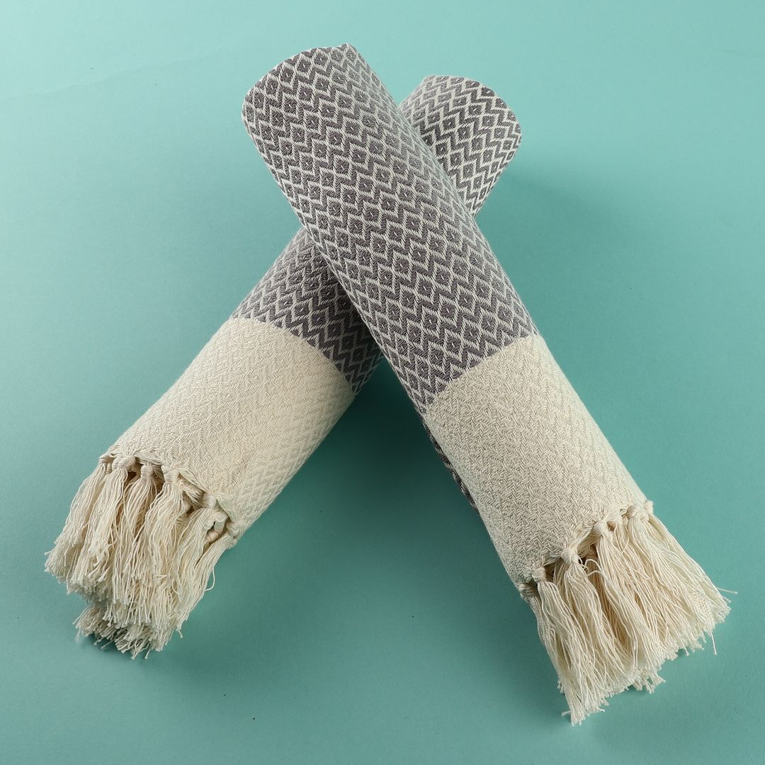 Diamond Weave Turkish Peshtemal Beach Towels - Dapple Grey